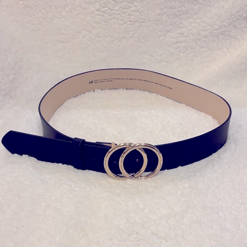 H&M Black Belt with double‎ Silver Rings
